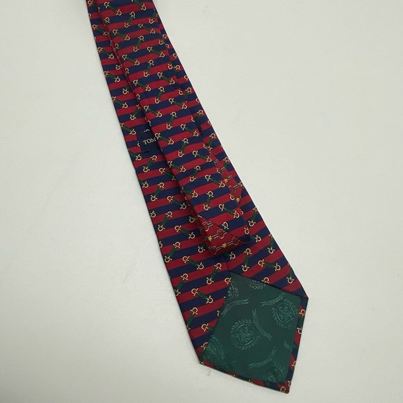 Tommy Hilfiger Italian Silk Imported Red Blue Neck Tie - Picture 4 of 14